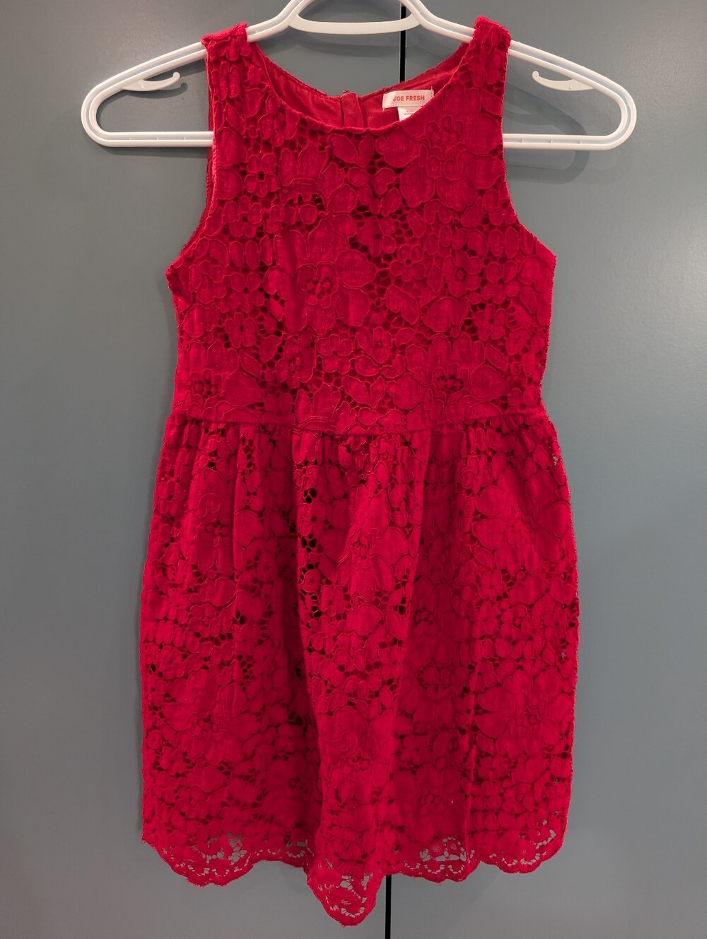 Girls Red Floral Lace Overlay Formal Dress